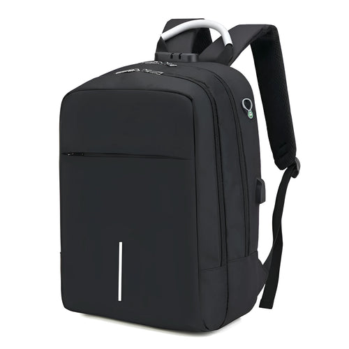 Anti-theft nylon backpack large 20L capacity with zip closure, colour contrast pattern, Korean style, available in black blue grey purple red