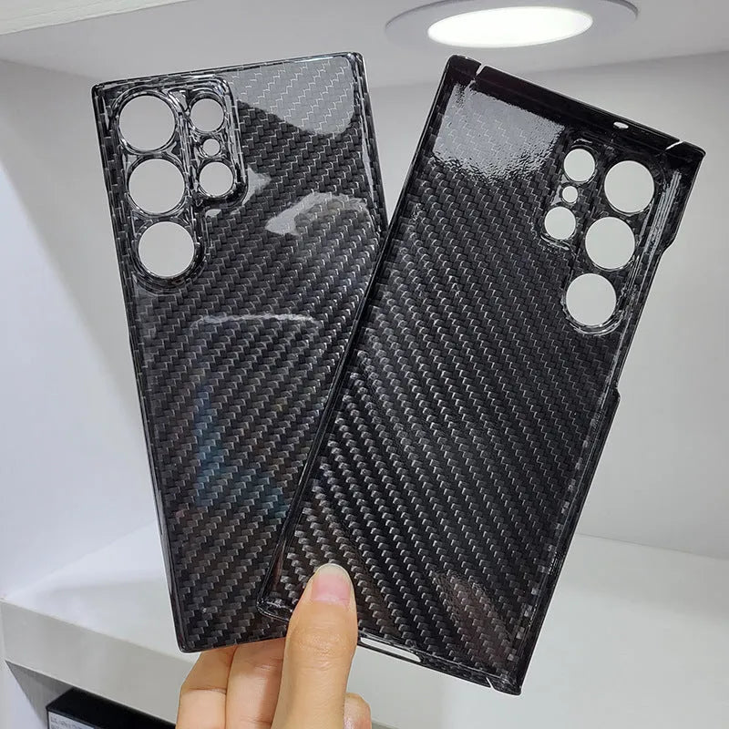 Carbon fiber phone case for Samsung with forged bright fine holes and black finish, European American style