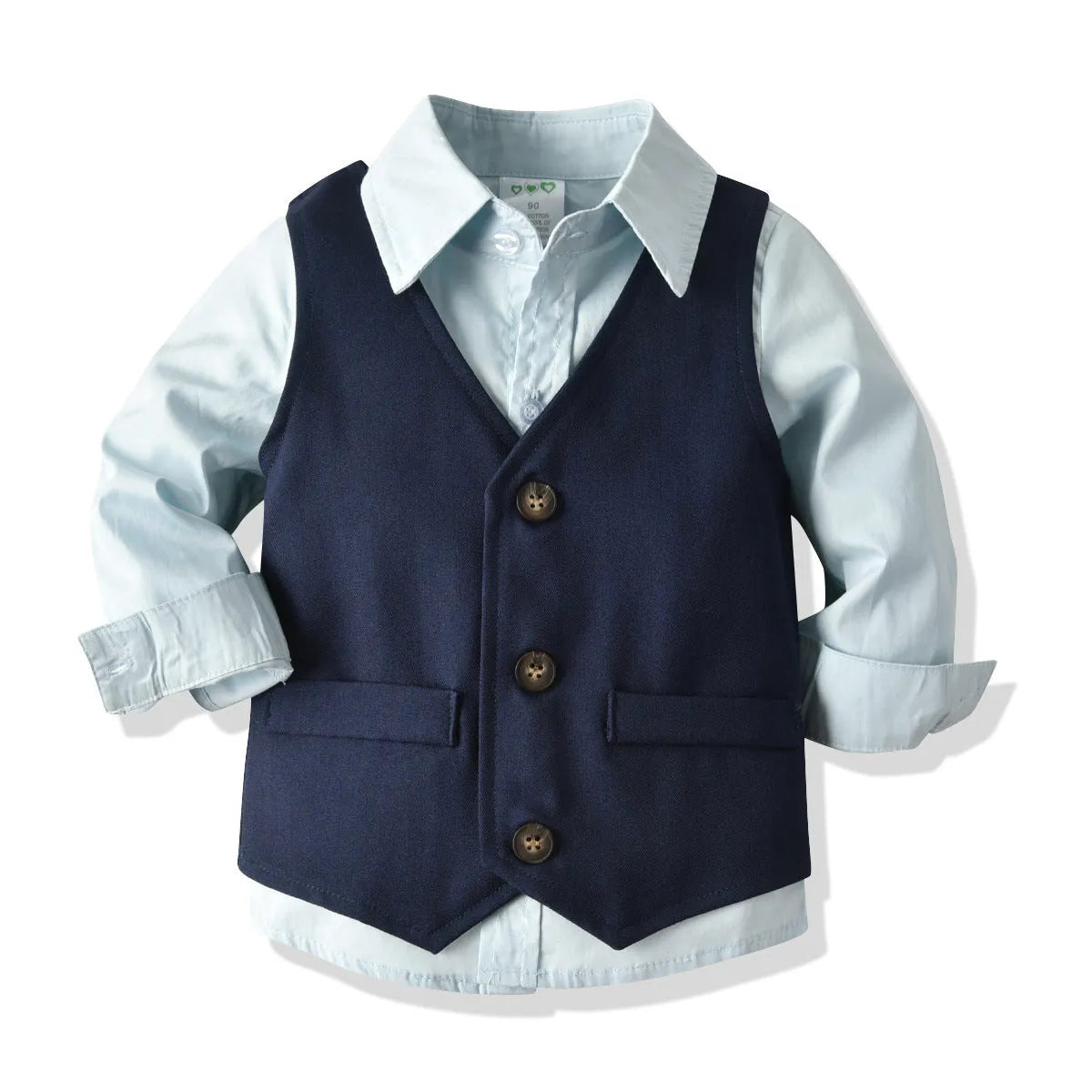 Boys cotton dress suit two-piece set in blue with shirt and trousers, 100% cotton, soft fabric, sizes 90-140cm
