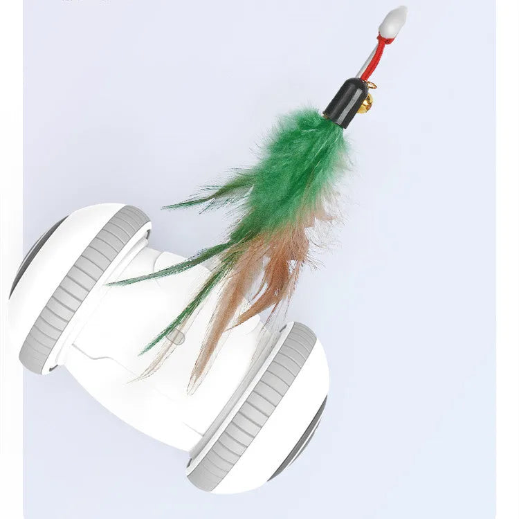 Interactive cat toy with interchangeable heads, white grey, USB powered, 11.5x7x18cm