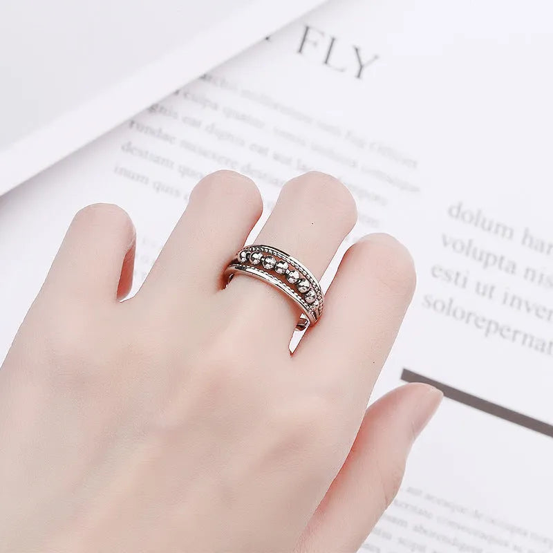 Adjustable copper couple ring with vintage geometric shape and electroplated finish