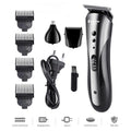 Three-in-one rechargeable men's grooming suit in compact case with attachments