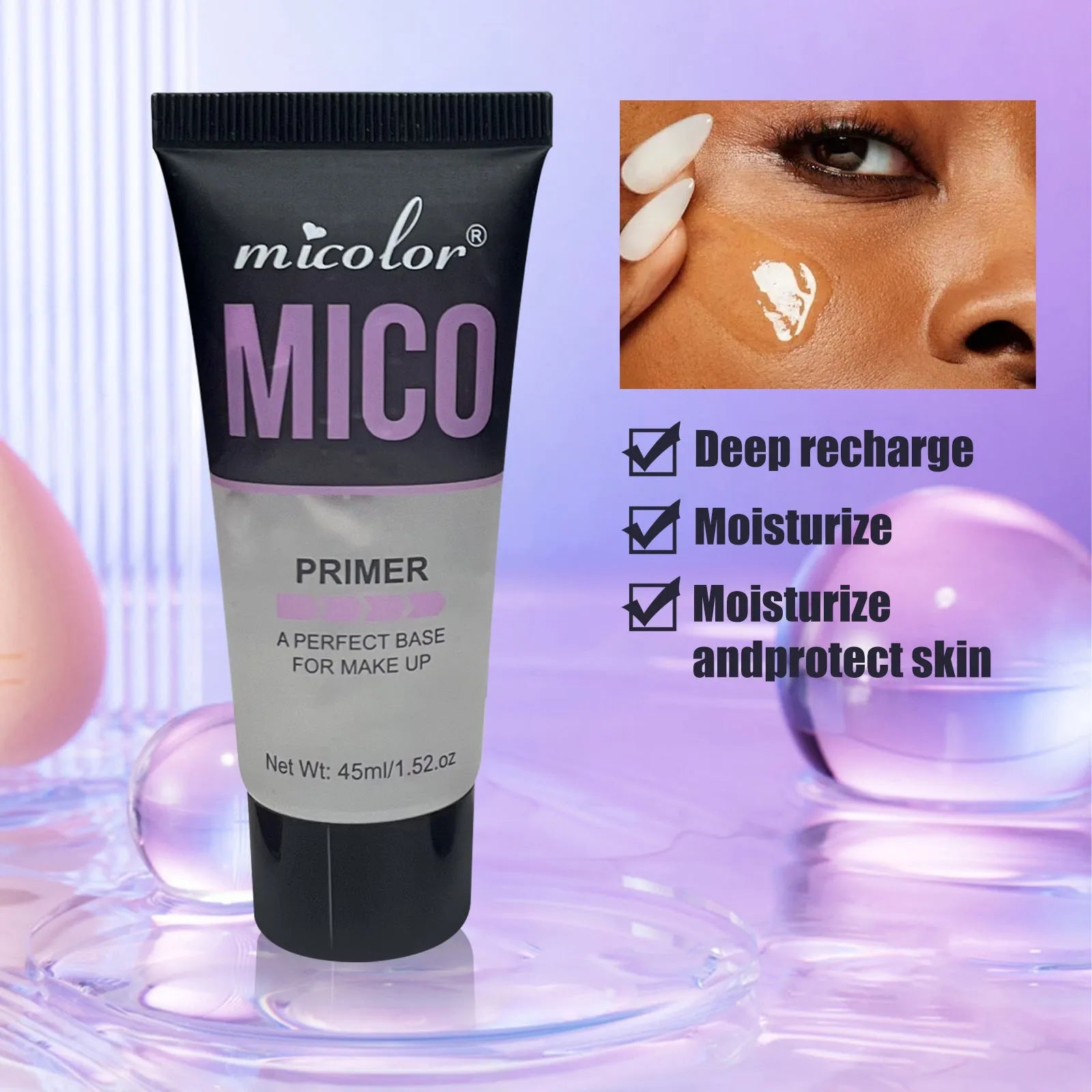 Makeup primer and finishing spray duo set with 45ml and 40ml bottles