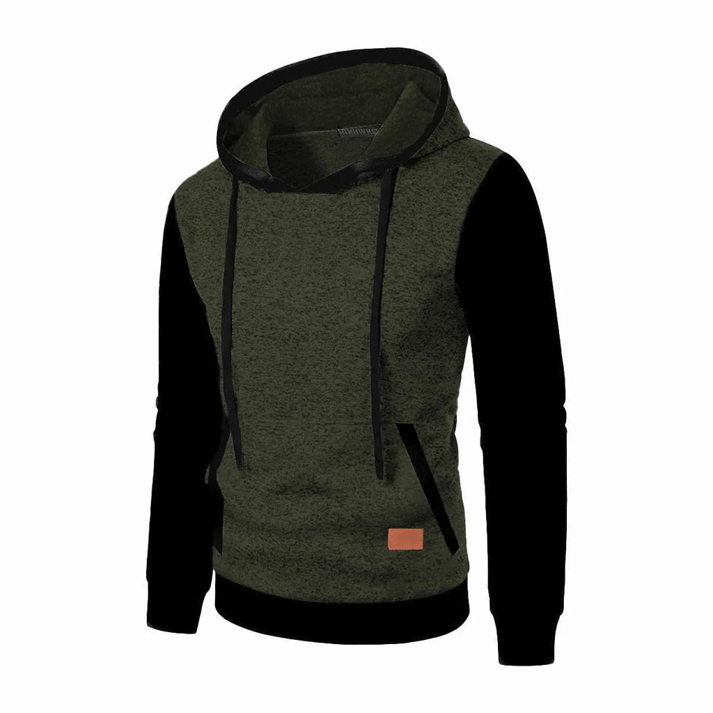 Men's hooded cardigan sweater in solid colour polyester fibre, loose fit, long sleeve, size S to 3XL