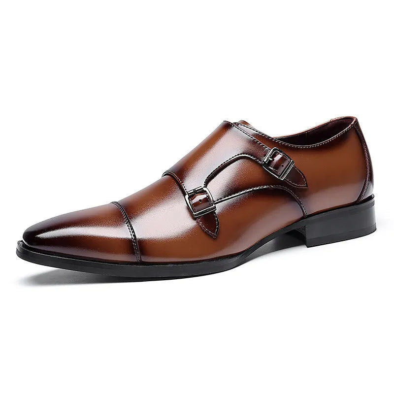Men's leather shoes with square toe design in black and light brown colours