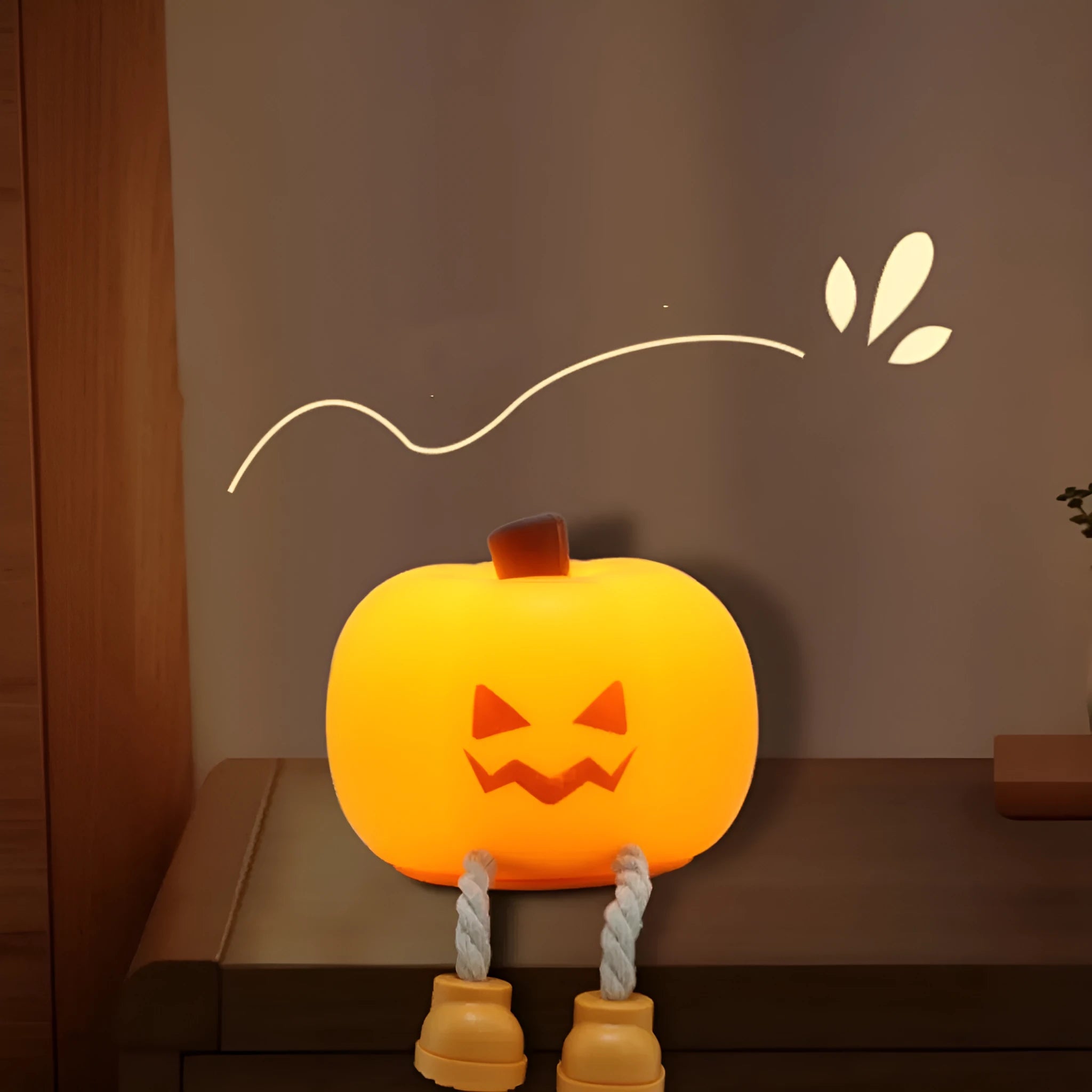 Halloween geometric pumpkin lamp with horror pumpkin design and built-in battery