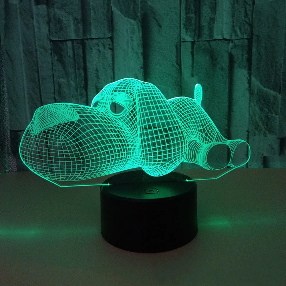 Doggo Desktop Lamp showing 3D illusion effect with multi-colour LED lighting
