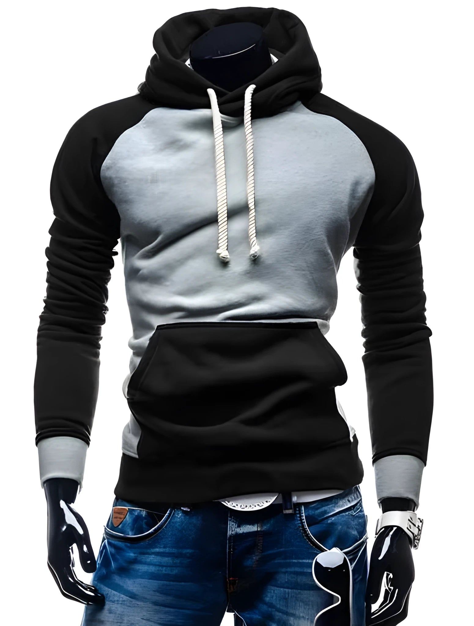 Hip hop slim hoodie in black, cotton blend streetwear pullover