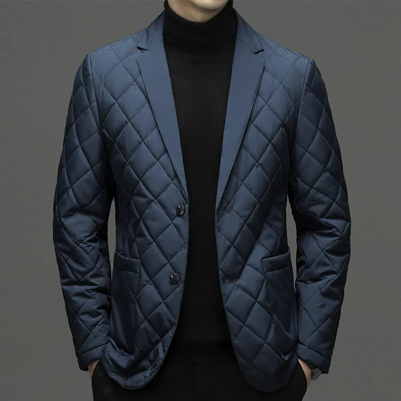 Men's thick lapel down jacket in solid colour with side seam pockets
