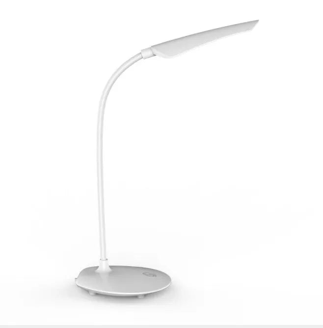 White LED desk lamp with USB charging and touch switch on a desk