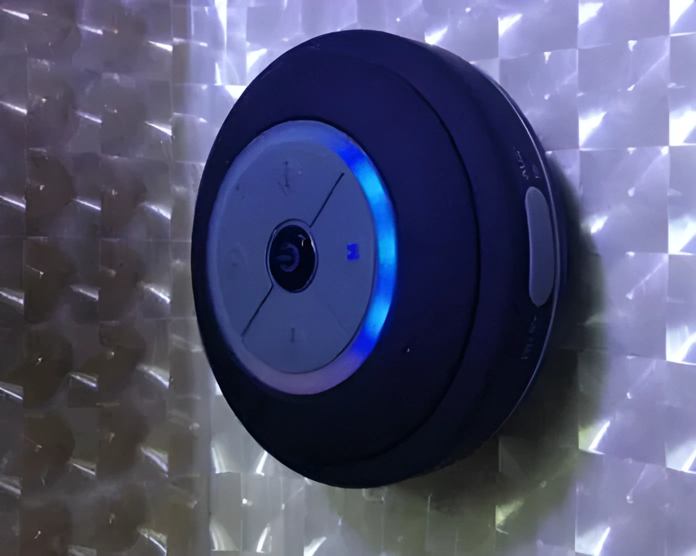 Mini waterproof Bluetooth speaker in blue, 85x85x45mm ABS plastic with LED and microphone