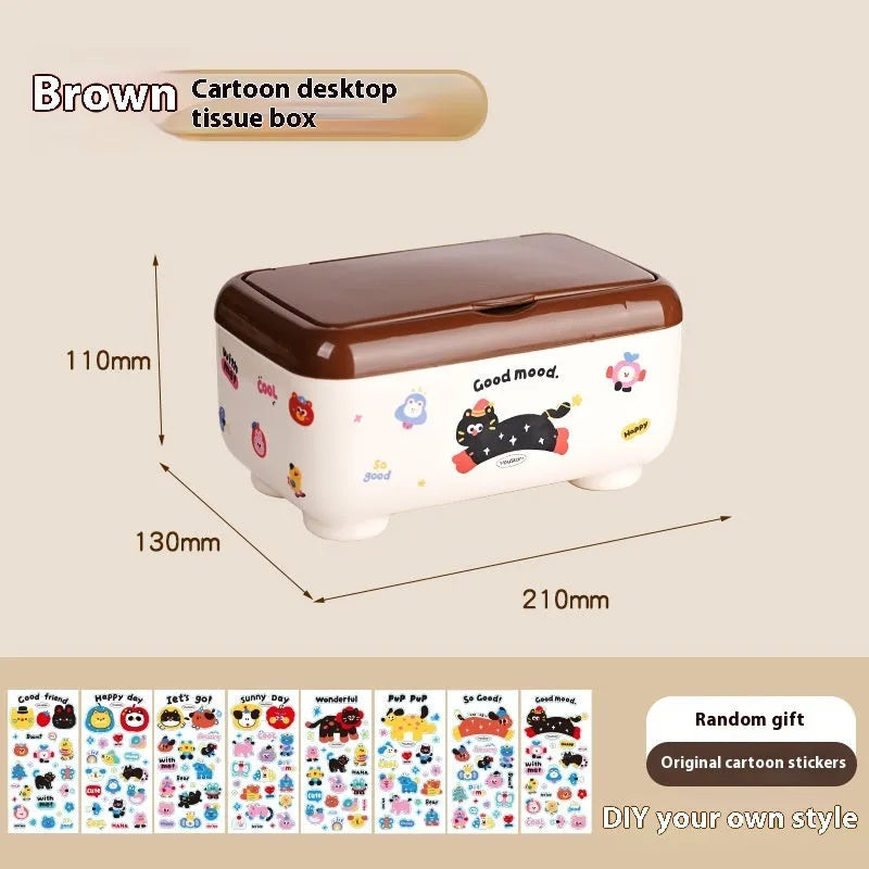 Cartoon-style red and brown plastic desktop storage box with grid compartments for organising pens and stationery.
