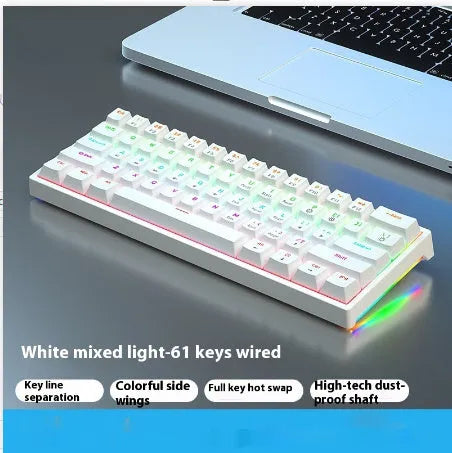 61-key mechanical keyboard with blue and white colour scheme and compact design