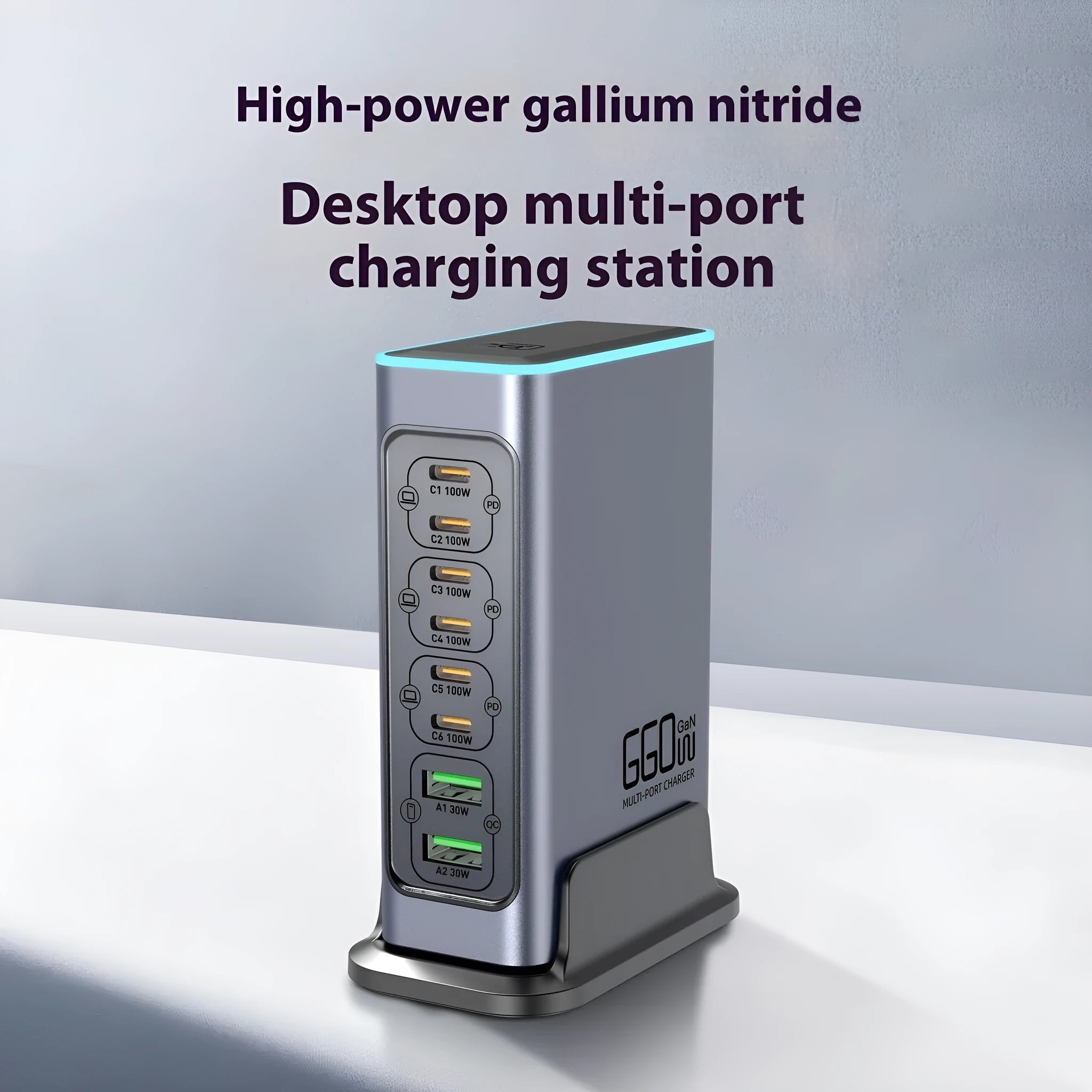 660W gallium nitride desktop charger with multiple USB-C ports and international plug variants
