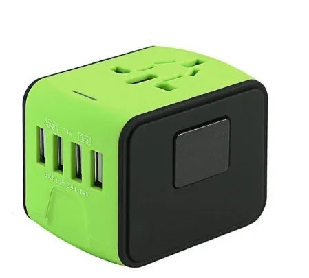 Multi-function universal travel socket adapter with USB ports, black, 66x53x52 mm