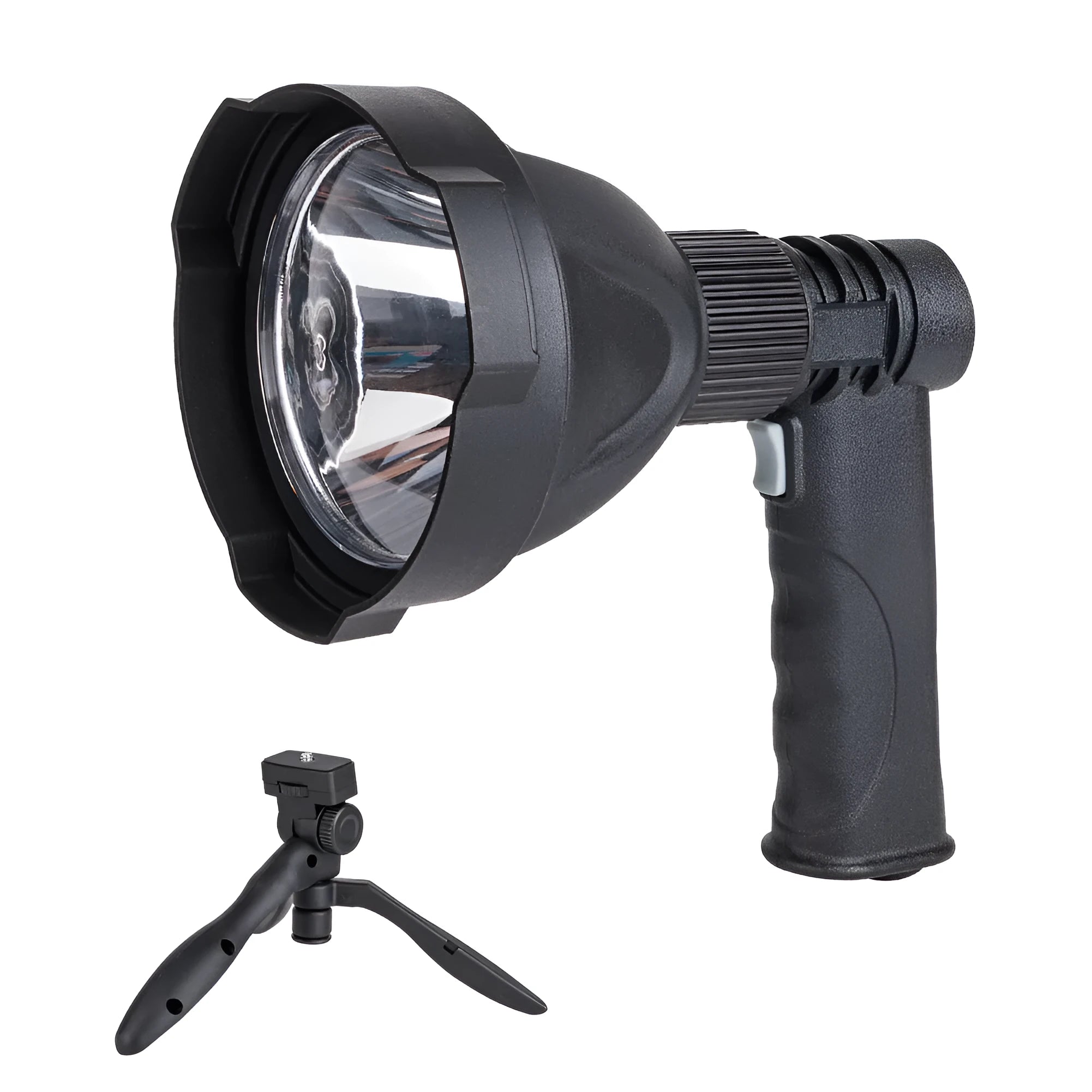 L2 strong light long-range bracket type flashlight with tripod, black PVC body, USB charging port, 4000 mAh battery