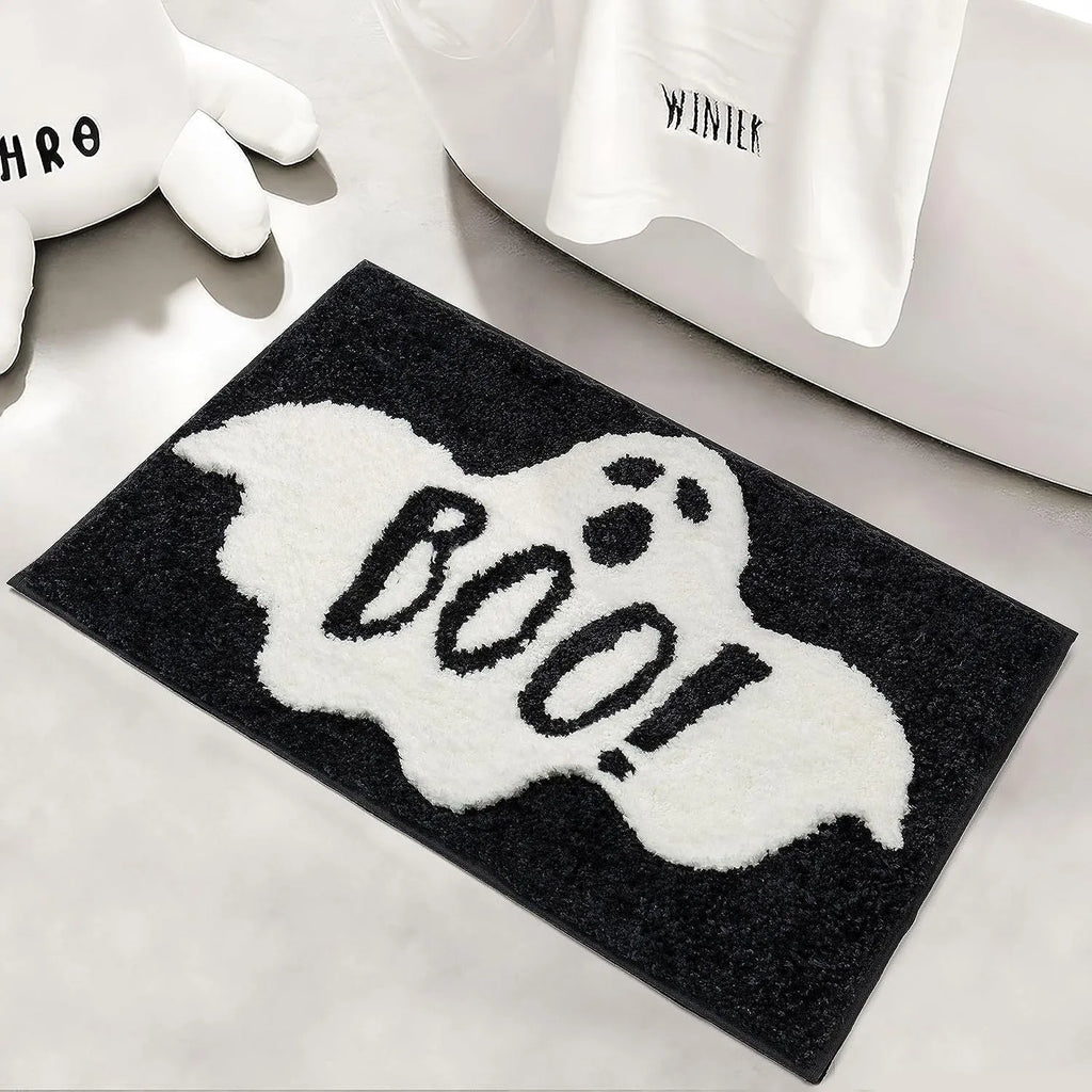 Non-slip absorbent polyester bathroom floor mat with cartoon cat design, 40x60cm