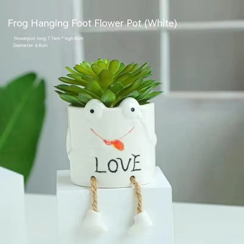 Ceramic hanging foot flowerpot with cartoon design in one of twelve colour variants for succulent plants