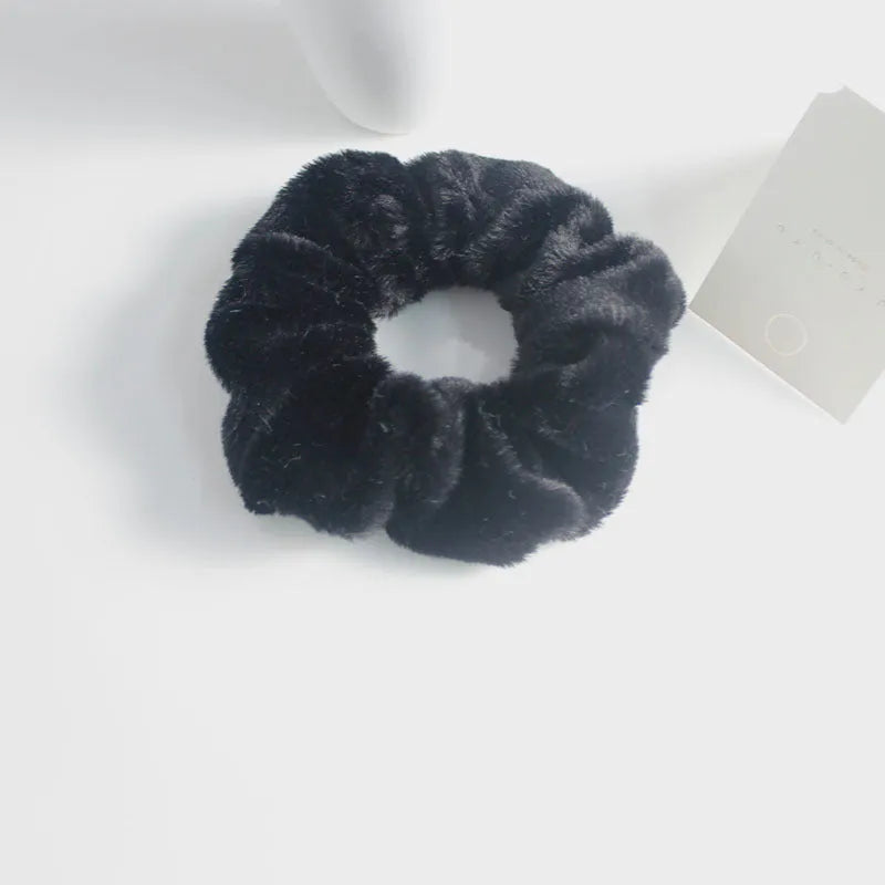 Girly cute plush large intestine hair tie in vintage geometry style, available in 9 colours including black and pink