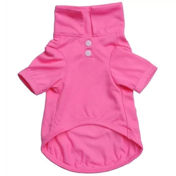 Cotton dog polo shirt in solid colour with collar, available in sizes XS to XL for small medium and large dogs