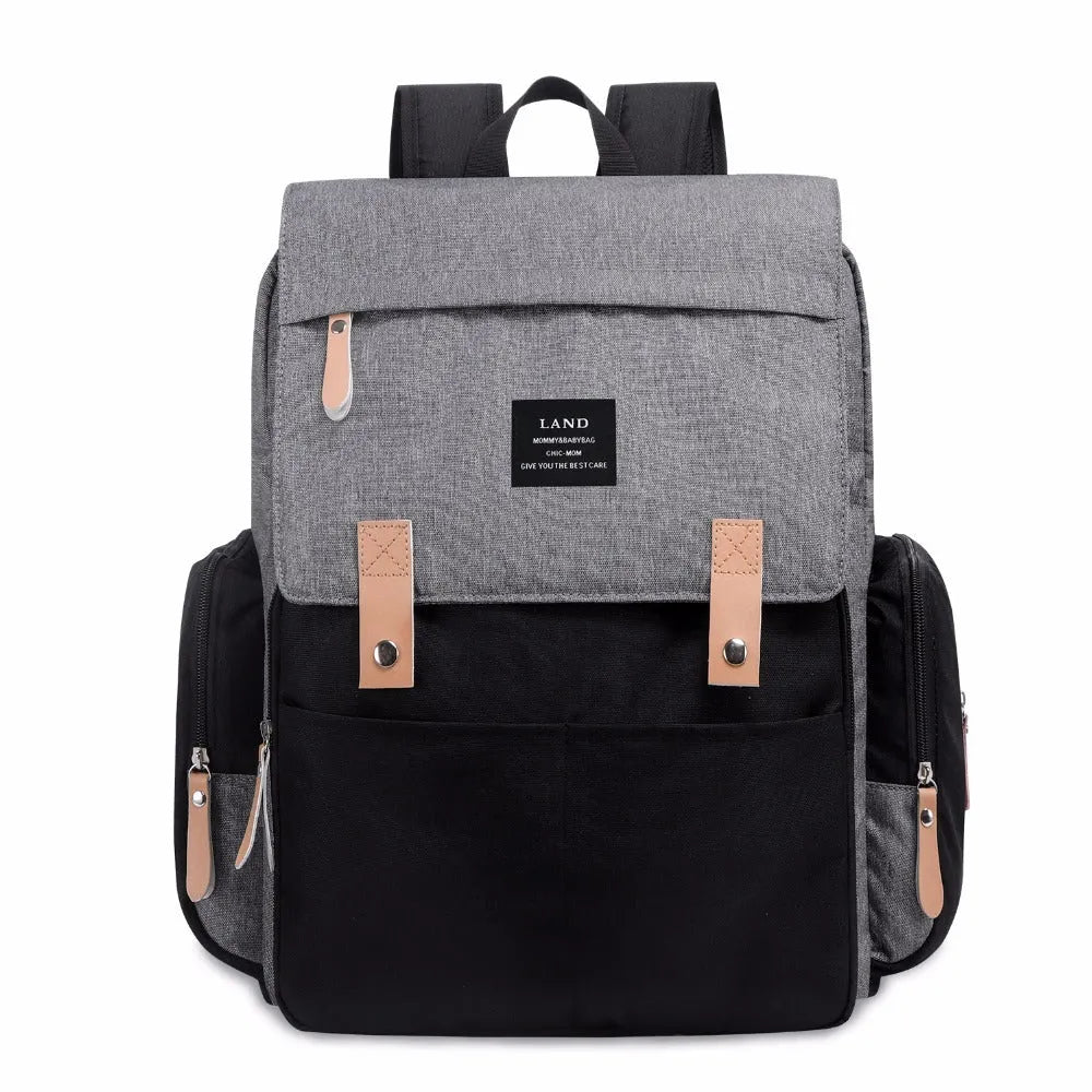 LAND large capacity oxford cloth nappy backpack with changing mat in grey colour