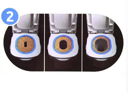 Blue cat toilet trainer with two blue training trays on a white toilet seat, 42x42x3.5cm ABS material