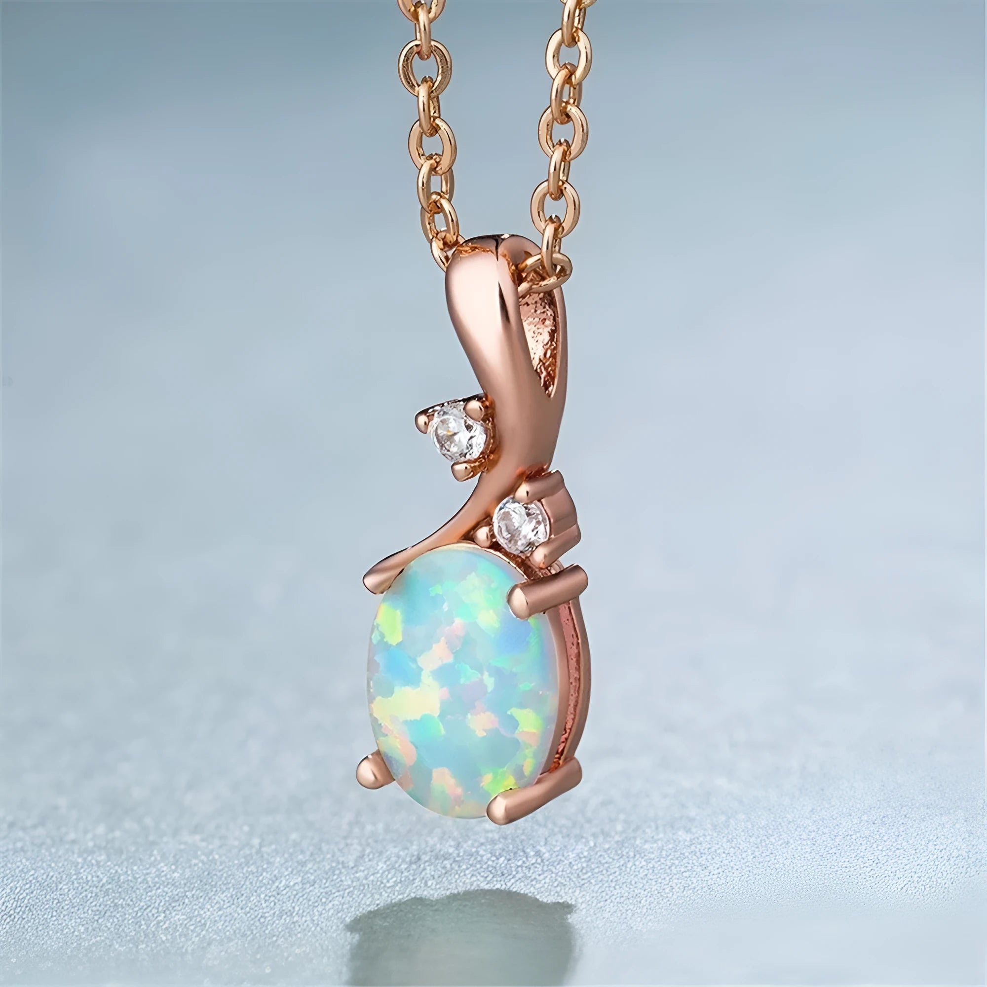 Water drop opal pendant necklace on O-chain with adjustable length from 21cm to 50cm