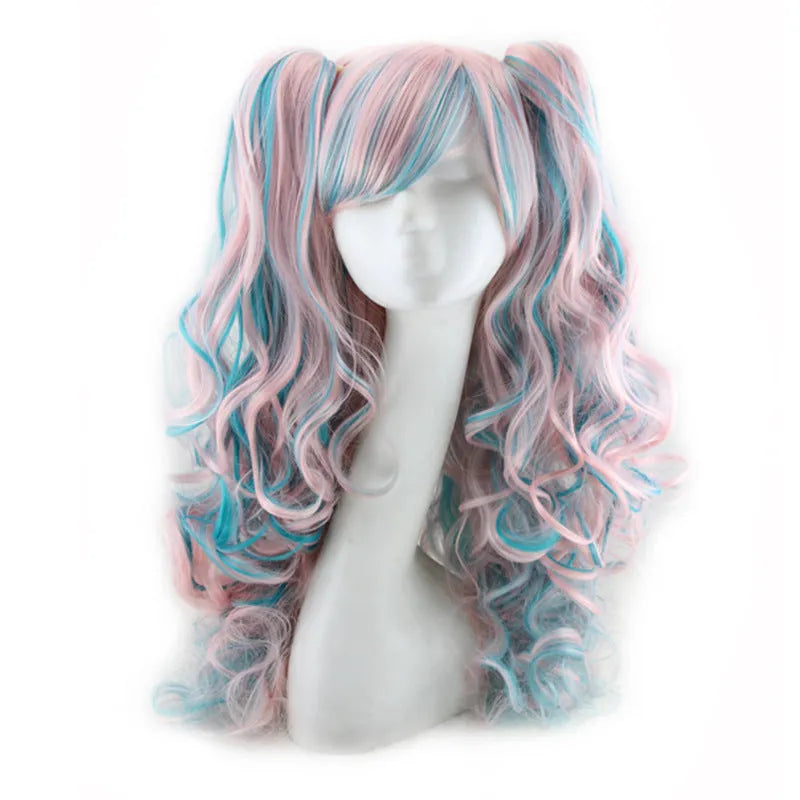 Colorful long curly wig with high temperature wire hairline, available in multiple colour combinations