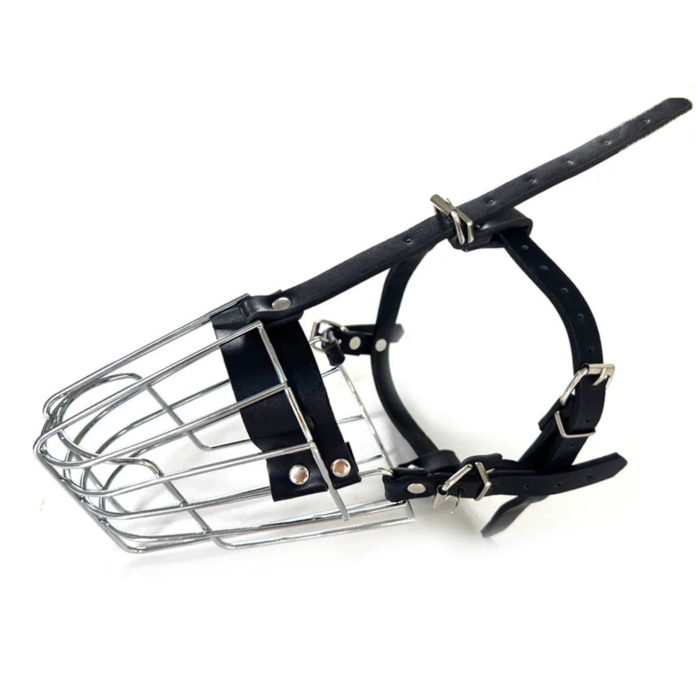 Black metal dog muzzle designed for Golden Retriever and German Shepherd breeds