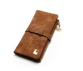 TAUREN retro matte leather women's long wallet open showing card slots and zip closure