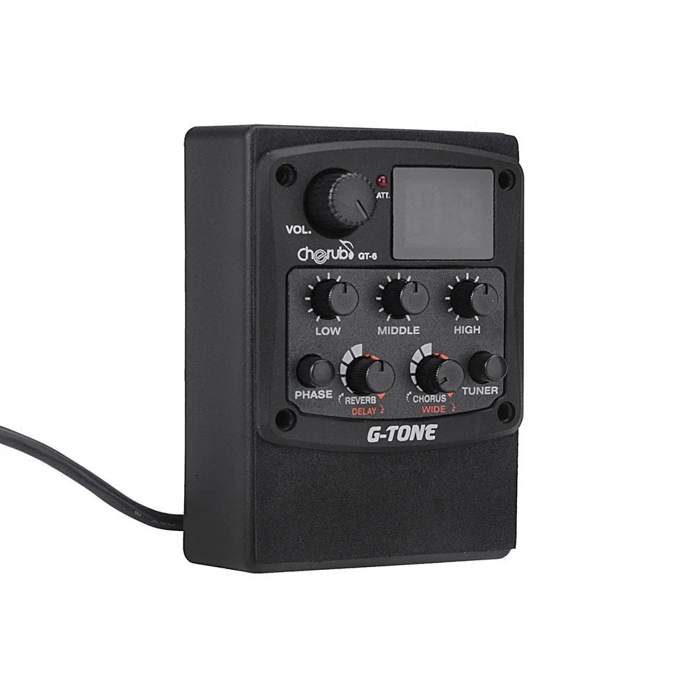 Cherub GT-6 black acoustic guitar pickup and preamp unit with EQ knobs and effects controls