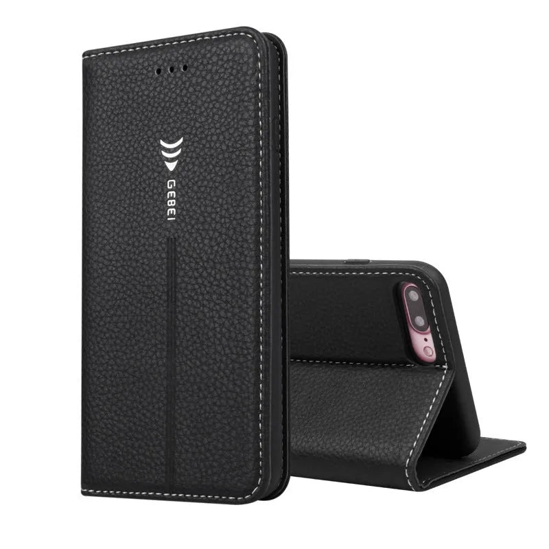 Brown PU leather wallet phone case for iPhone showing card slots and cash pocket.