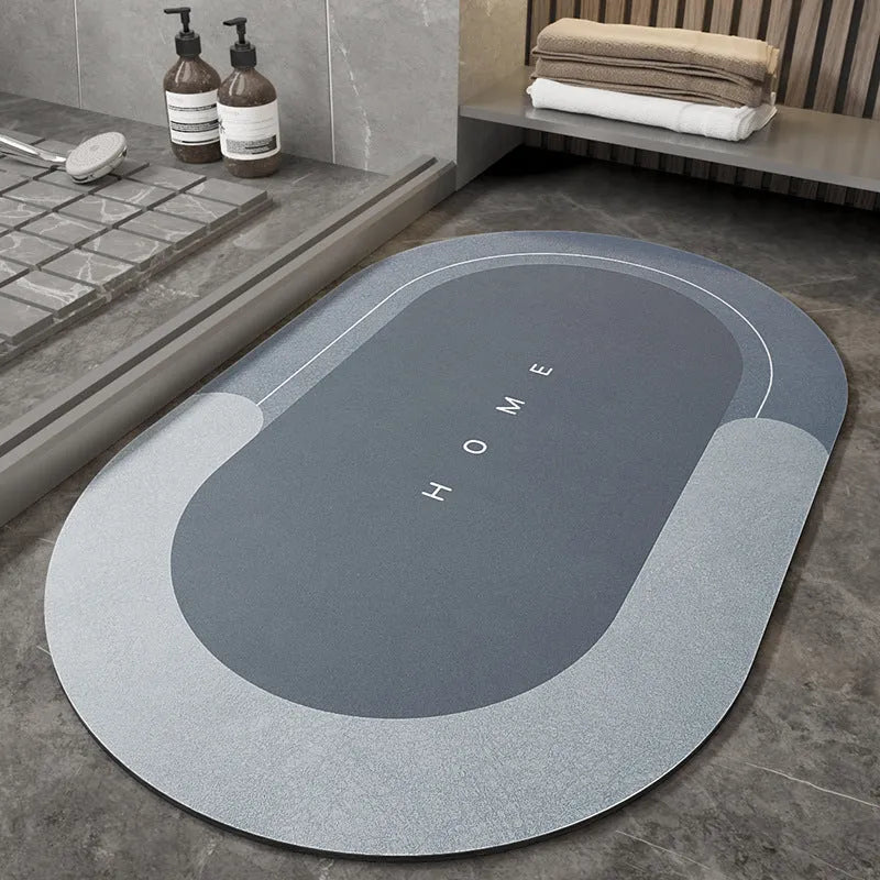 Machine-woven blended bathroom foot mat in Lake Baikal blue oval shape, 50x80cm size