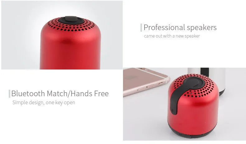 Hieha XQ11 cylinder-shaped mini portable Bluetooth speaker in metallic colour on a table.
