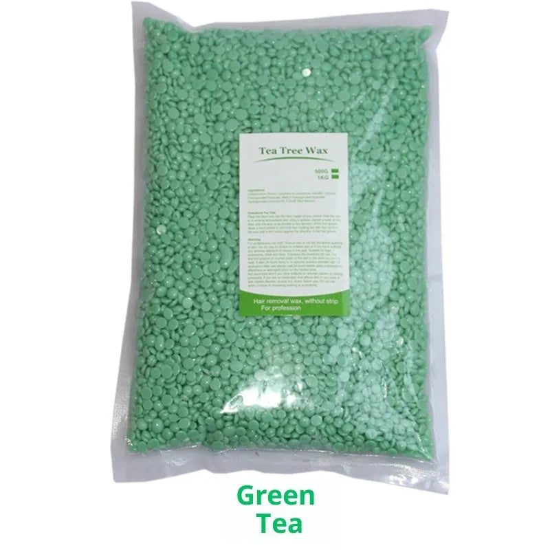 500g solid hard wax granules in a box for paper-free full body hair removal, available in multiple colours