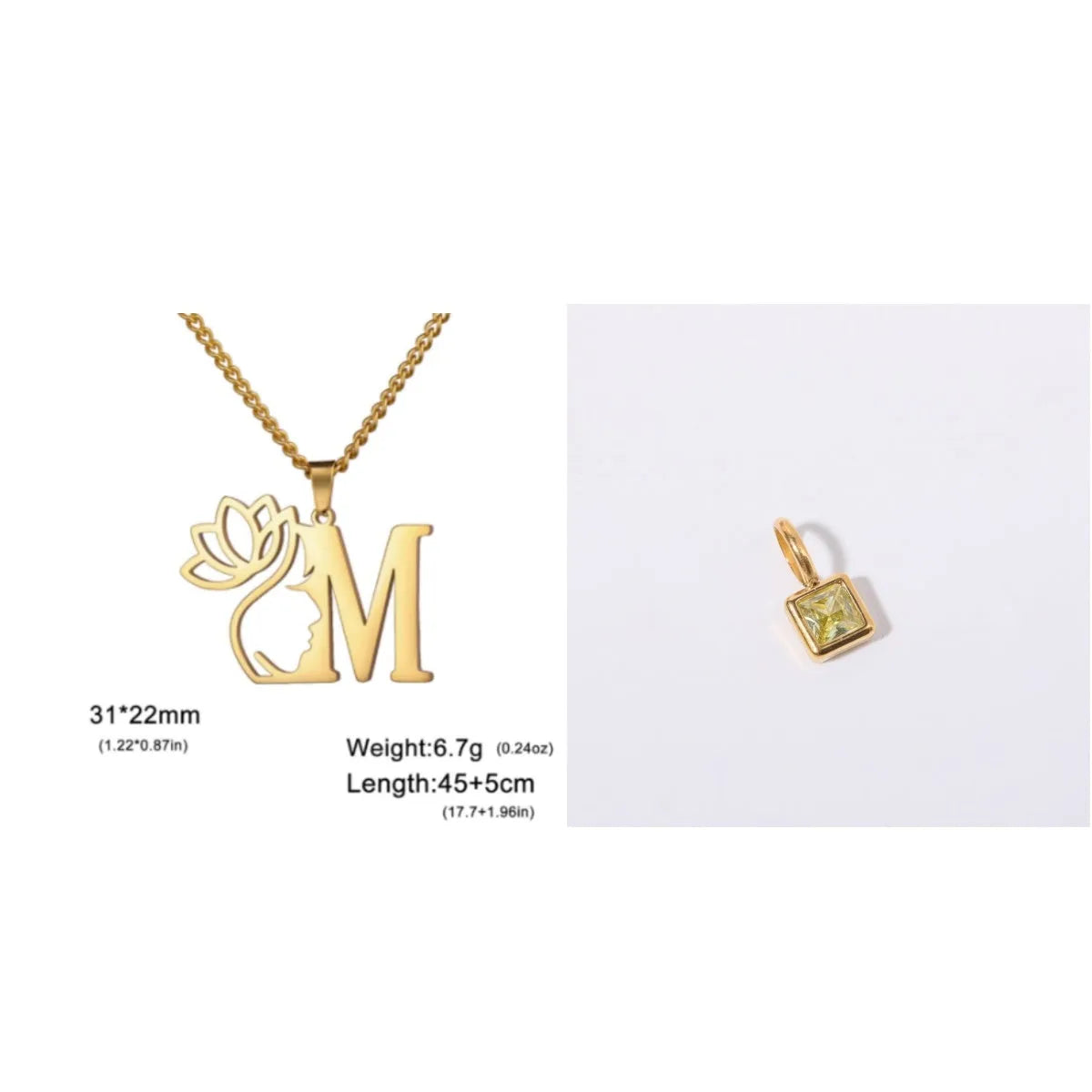 Stainless steel necklace with letter pendant on cross chain in gold or silver electroplated finish