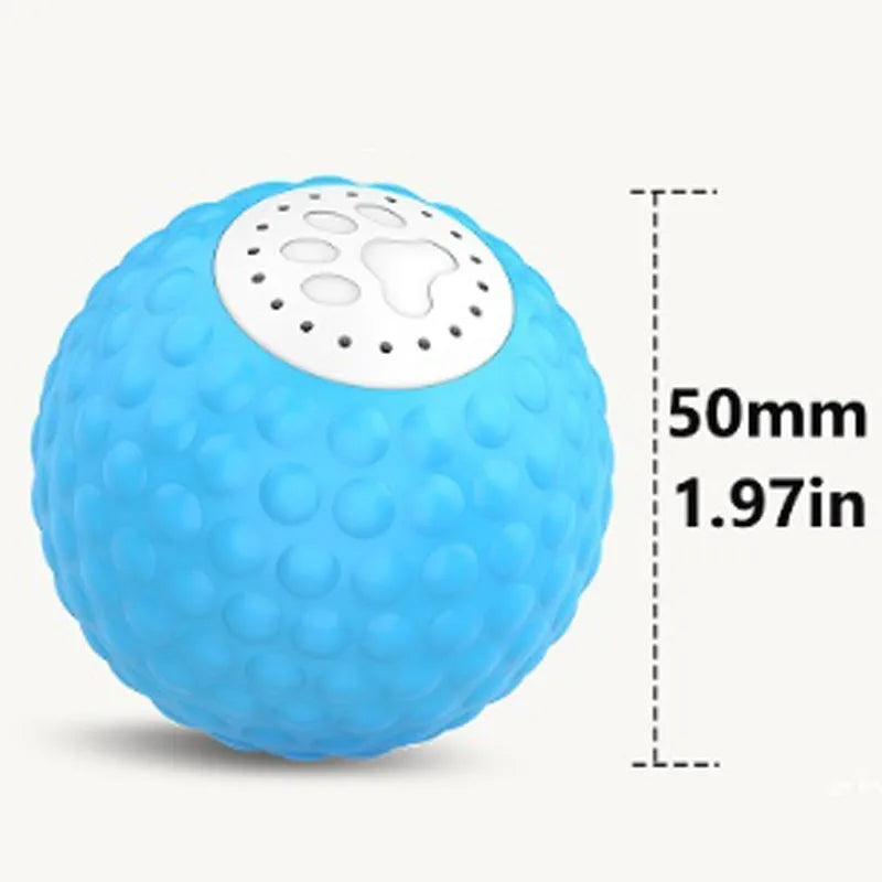 Blue smart interactive cat toy ball with remote control on a wooden floor