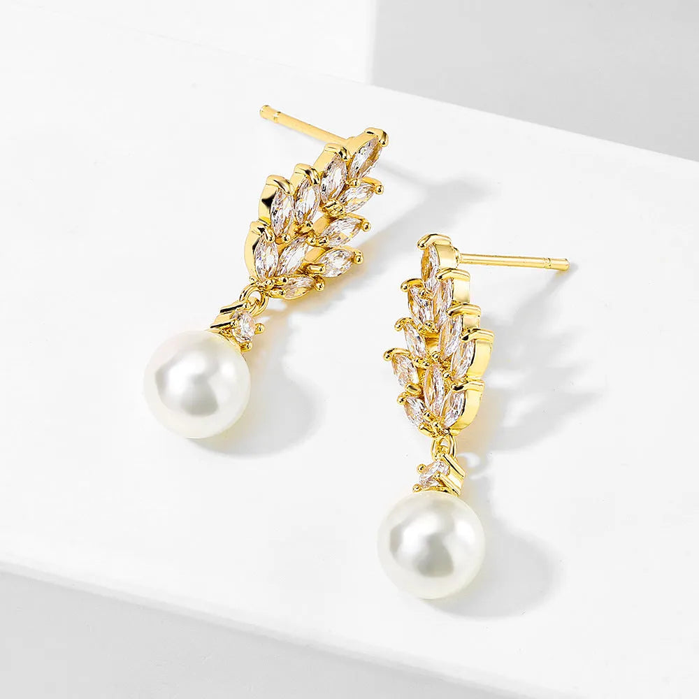 Geometric flower design earrings with micro inlaid zircon decoration in gold, platinum, and rose gold finishes