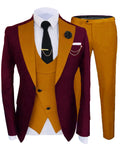 Men's slim fit cotton three-piece wedding suit in dark navy with coat, pants, and vest