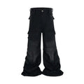 Detachable washed-out cotton overalls with multiple pockets in black colour showing mid-waist fit and zip placket
