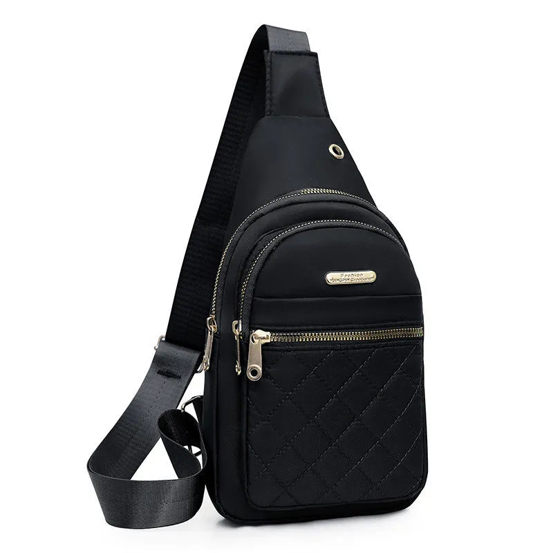 Oxford cloth crossbody sports chest bag in multiple colour options including dark blue, black, red, purple, and pink