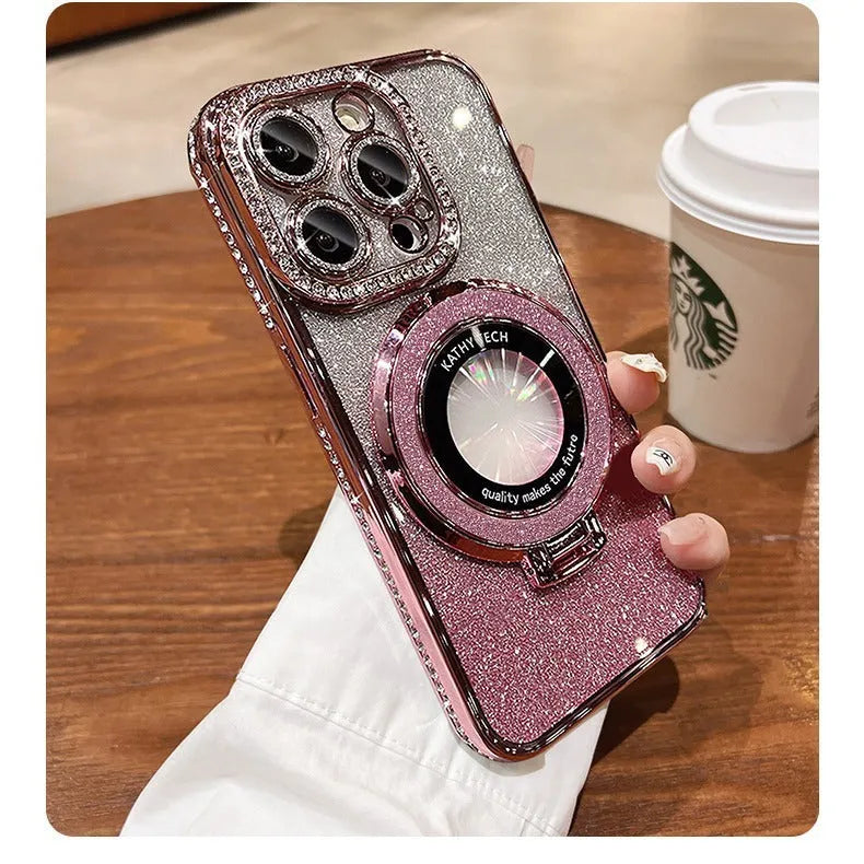Electroplating gradient magnetic suction phone case for iPhone 15 16 with silicone shockproof bracket