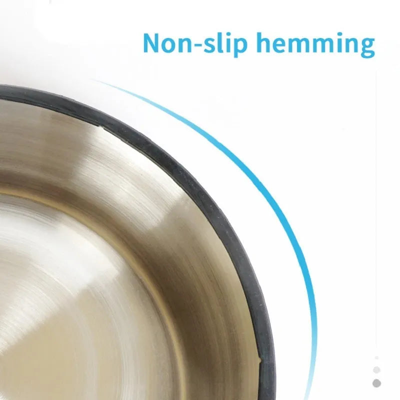 Stainless steel pet bowl with colourful melamine outer pot showing non-slip rubber base