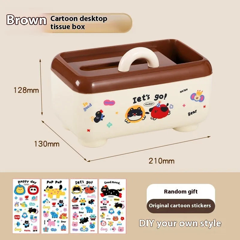 Cartoon-style red and brown plastic desktop storage box with grid compartments for organising pens and stationery.