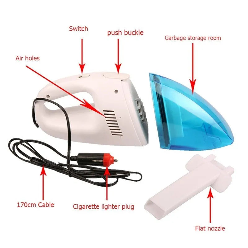 Car mini vacuum cleaner 700W handheld plastic body 28x11.5x9cm with cable for automobile interior cleaning