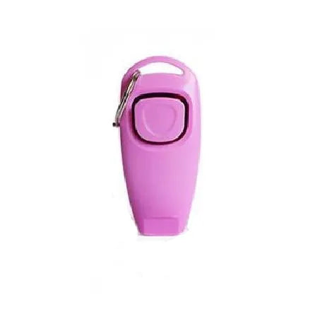 Plastic two-in-one dog training ring and whistle in black on a plain background