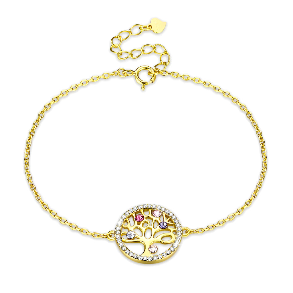 925 sterling silver crystal life tree charm bracelet on link chain with toggle clasp
