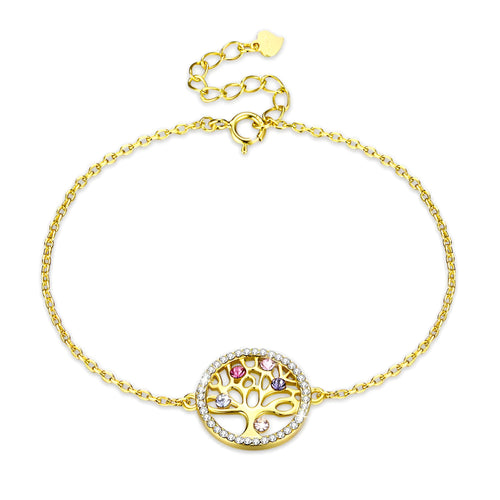 925 sterling silver crystal life tree charm bracelet on link chain with toggle clasp