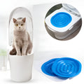Blue cat toilet trainer with two blue training trays on a white toilet seat, 42x42x3.5cm ABS material