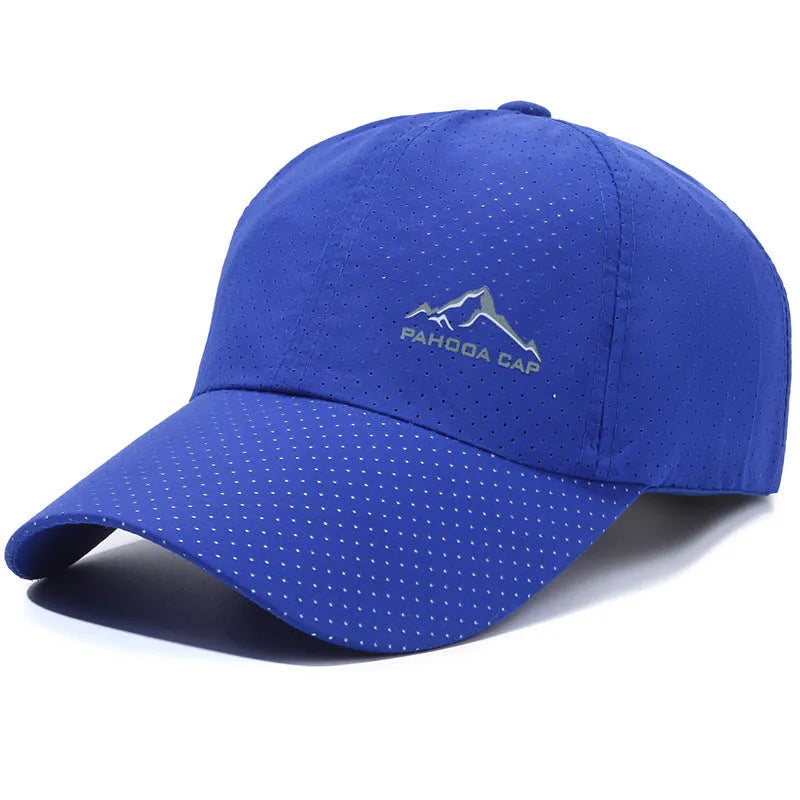 Adjustable polyester baseball cap in Army Green colour with breathable hollow design on a white background.